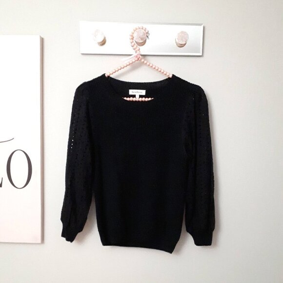 NWT Heartloom black knit sweater w/ contrasting eyelet sleeves, XS - Picture 7 of 9